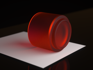 Figure 3: A test render showing frosted red glassware.